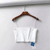 Womens Spaghetti Strap Crop Tops-White-2