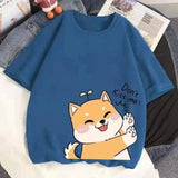 Cute Cartoon Dog Graphic Tee for Casual Wear-Dark blue-9