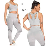 Quick-drying Breathable High-waist Tight Yoga Pants-Grey set-14