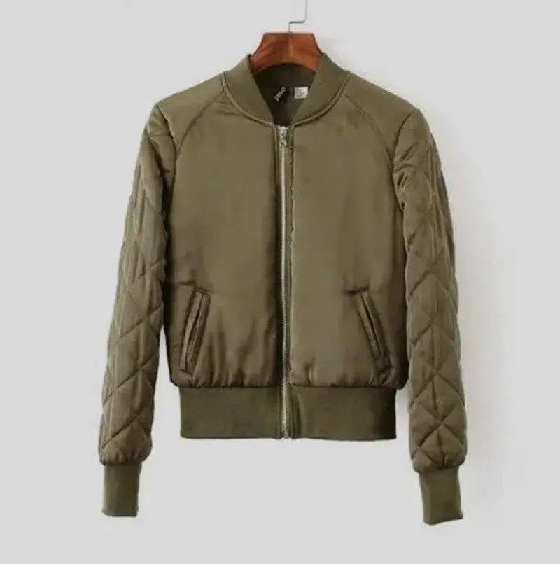 Quilted Cotton Flight Jacket With Stand Collar-ArmyGreen-3