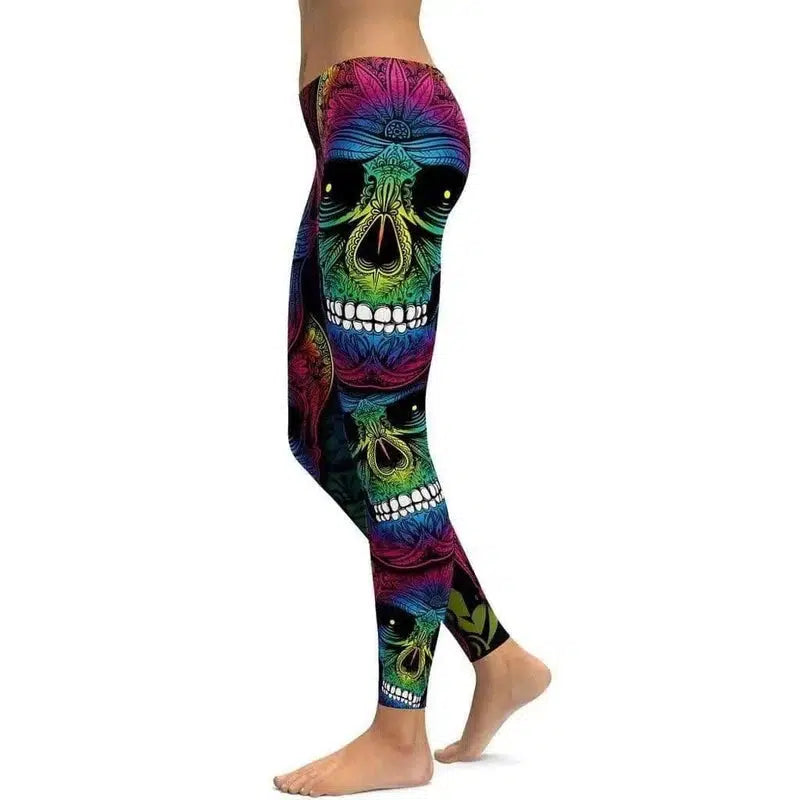 Rainbow Skull Leggings Women Plus Size Leggings Workout-1