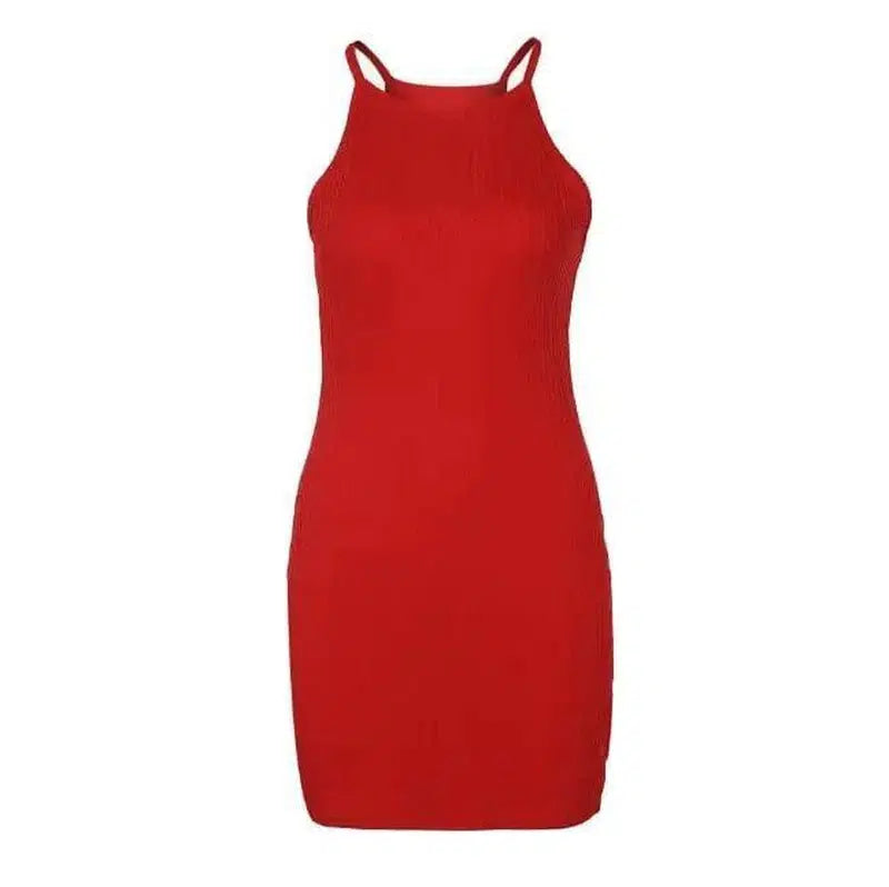 Ribbed small suspender dress-Red-34