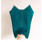 Satin V-Neck Sleeveless Evening Top-Green-4