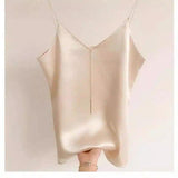 Satin V-Neck Sleeveless Evening Top-Apricot-5