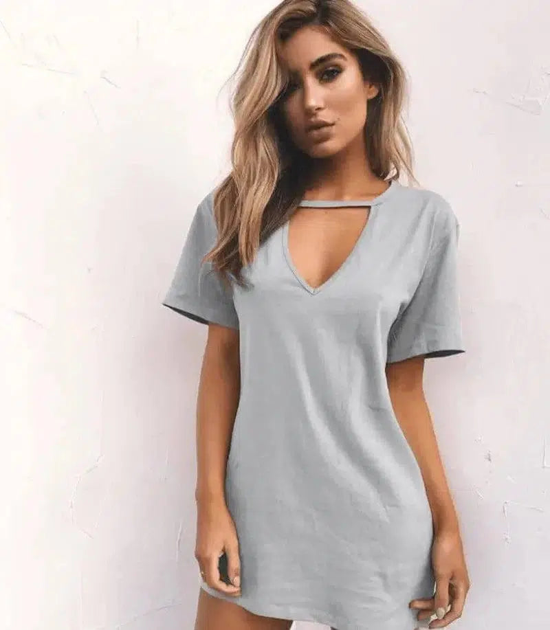 deep V short-sleeved T-shirt loose casual dress-17