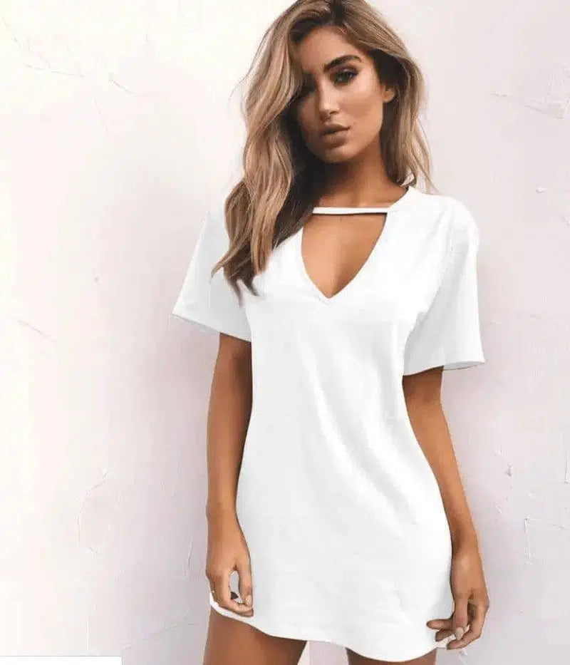 deep V short-sleeved T-shirt loose casual dress-24