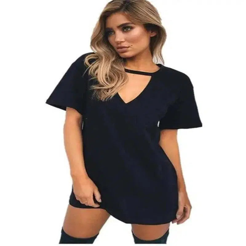 LOVEMI - Lovemi - sexy deep V short-sleeved T-shirt loose casual