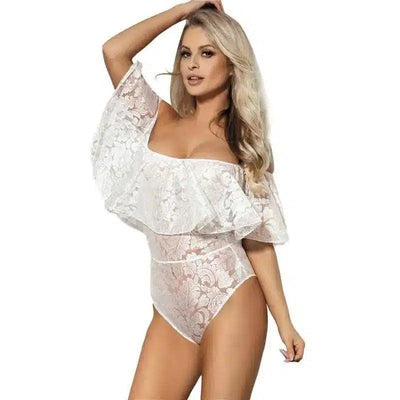 Off-Shoulder Lace Bodysuit – Elegant and Sexy-White-1