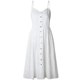 Suspender Button Pocket Halter Dress-White-19