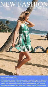 V-neck Halter Print Sleeveless Beach Dress-10