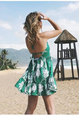 V-neck Halter Print Sleeveless Beach Dress-15