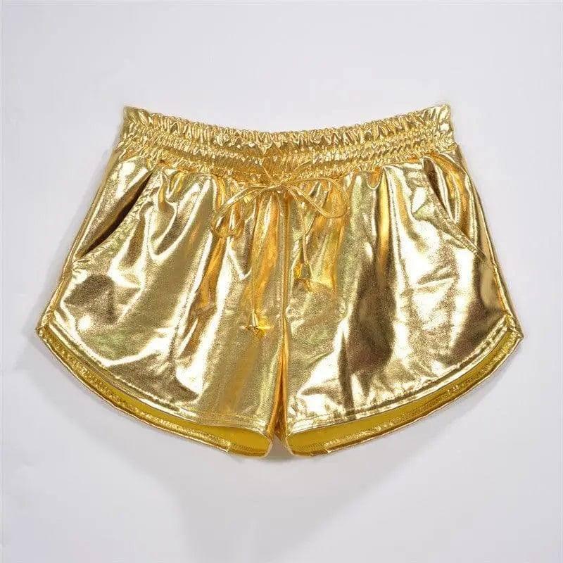 Shiny metallic casual booties shorts-Gold-7