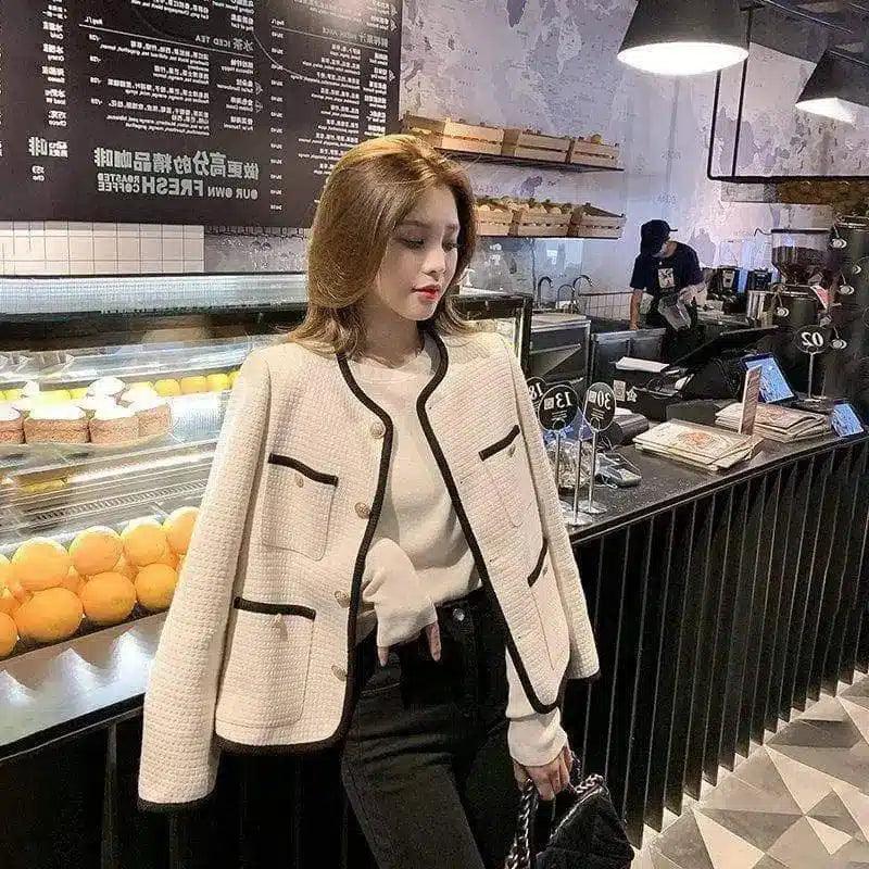 LOVEMI - Lovemi - Short Coat Waffle Temperament Button Fashionable