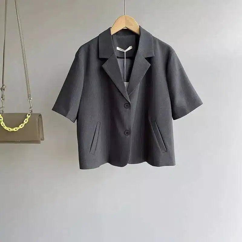 Short Sleeve Blazer for Women-Grey-2