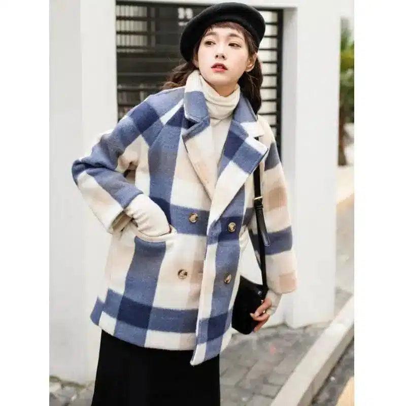 LOVEMI - Lovemi - Small Mid-length Plaid Cashmere Woolen Coat