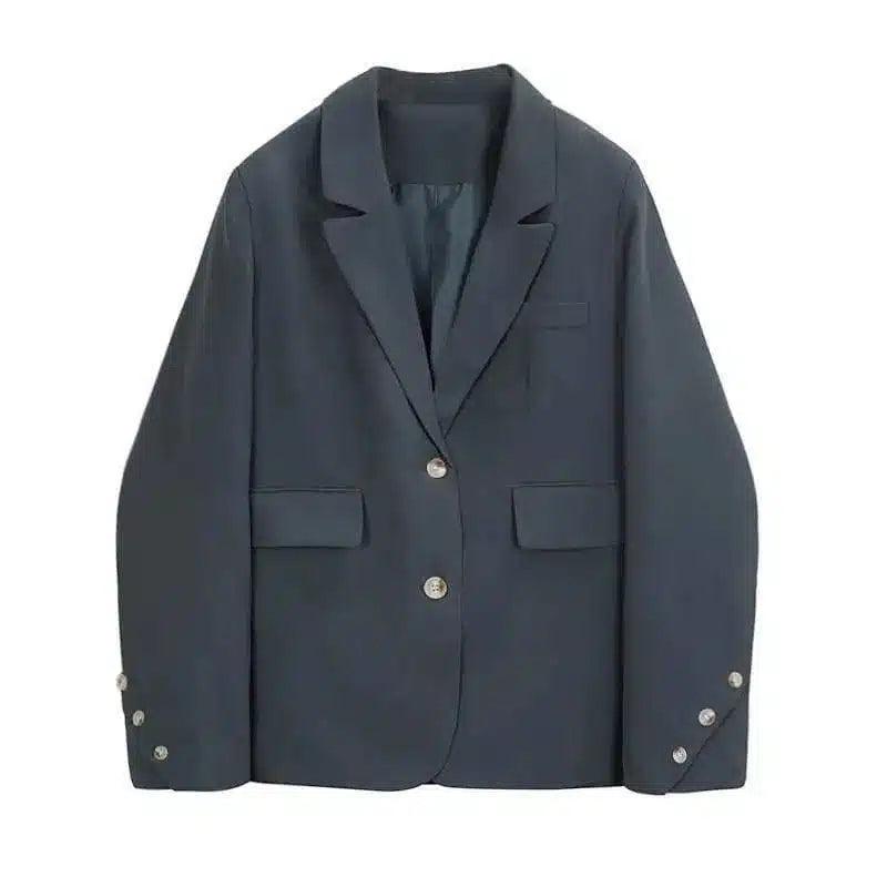 Classic Men's Blazer with Front Pockets-Dark grey blue-6