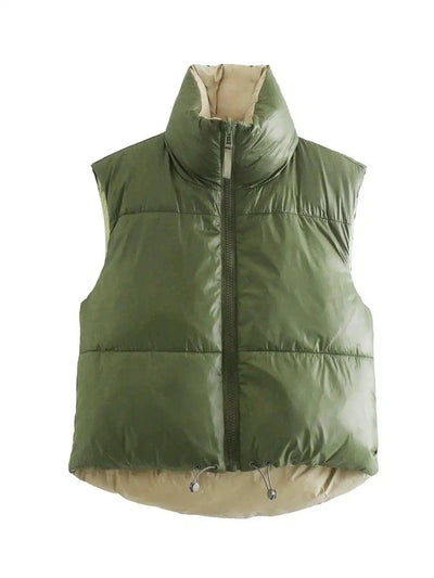 Insulated Sleeveless Zip-Up Vest for Layering-Green-2