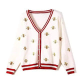 Women's Embellished Button-Up Cardigan-White-1