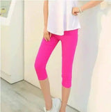 Summer new candy color cropped pants elastic tight short-Rose red-9