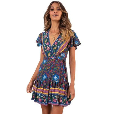 LOVEMI - Lovemi - Summer V-neck sexy bohemian print dress skirt