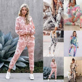 Tie-Dye Printed Round Neck Long-Sleeved Casual Suit-1