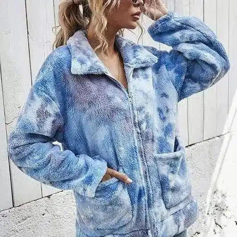 LOVEMI - Lovemi - Tie dyed Plush zipper loose coat