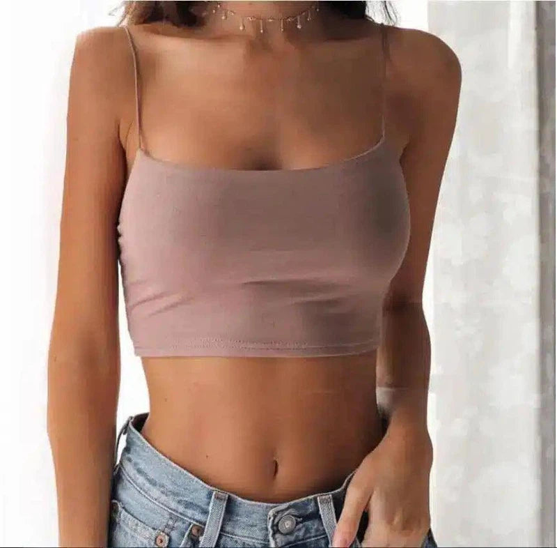 Women's Spaghetti Strap Crop Tops-Khaki-2