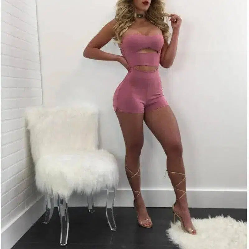 Tube Top Hollow-out Sex Jumpsuits-Pink-15