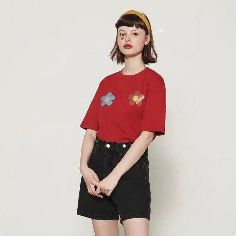 Floral Print Cotton T-Shirt for Casual Wear-gules-2