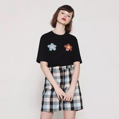 Floral Print Cotton T-Shirt for Casual Wear-black-3