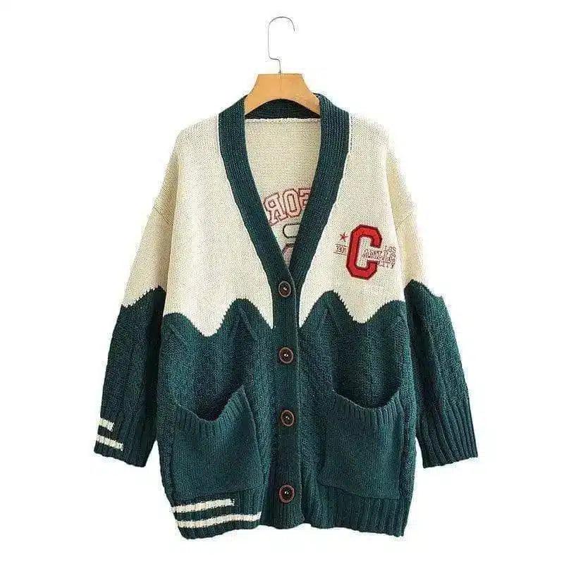 LOVEMI - Lovemi - V-neck contrast letter cardigan sweater women