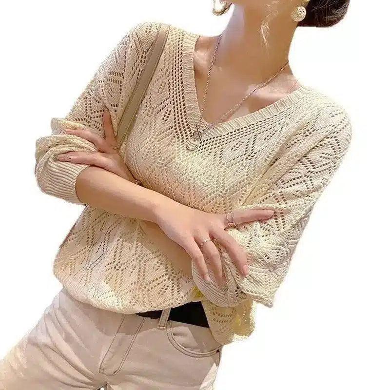 Women's Knit V-Neck Sweater-1