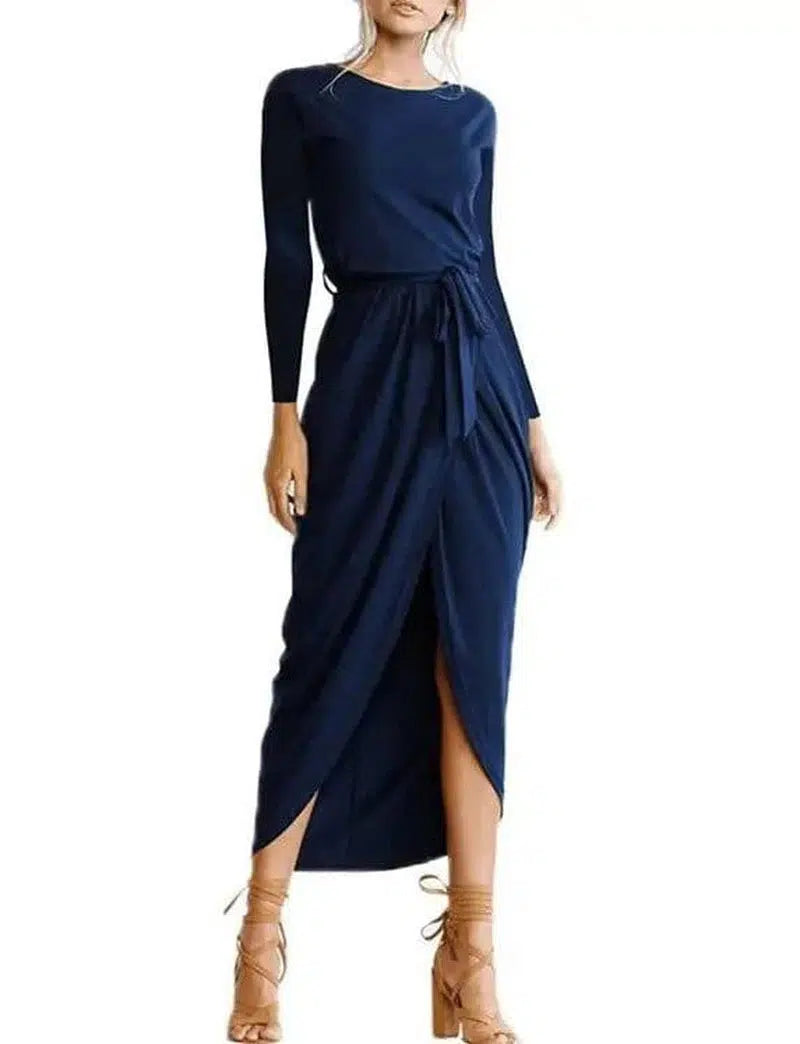 Versatile Wrap Midi Dress in Assorted Colors-Navyblue-39