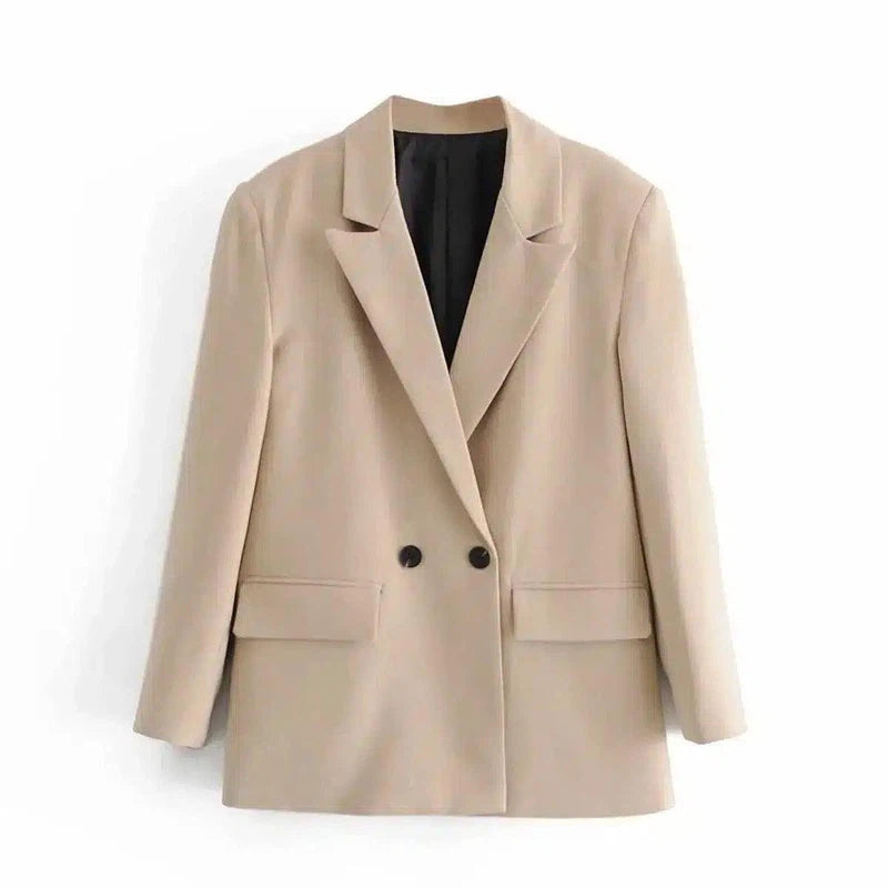 Classic Double-Breasted Blazer for Office Wear-Apricot-1