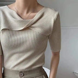 Women's Ribbed Knit Cut-Out Top-Apricot-3