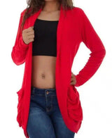 Women's Casual Open Front Long Cardigan-Red-4