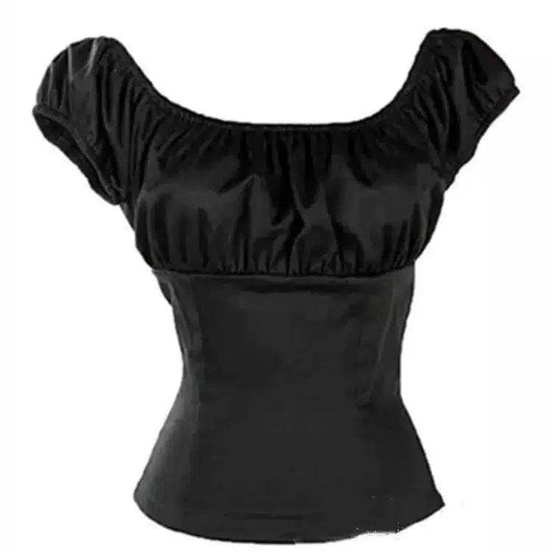 Women's Off-Shoulder Elastic Top-Black-1