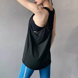 Women's Sleeveless Workout Tank Top with Open Back-Black-3