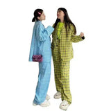 LOVEMI - Lovemi - Women's Suits Yellow And Blue Plaid Shoulder Pad