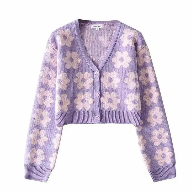 LOVEMI - Lovemi - Women's Sweet Style Floral Print Knitted Cardigan