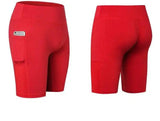 Women's Yoga Shorts Side Pockets Fitness Running Elastic-Red-23