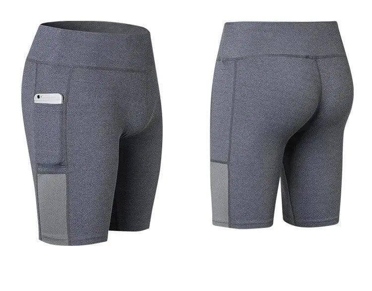 Women's Yoga Shorts Side Pockets Fitness Running Elastic-Gray-41