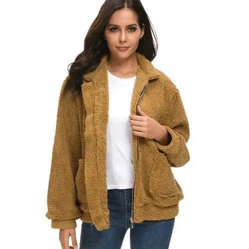 Women's zipper plush jacket-Photo Color-2