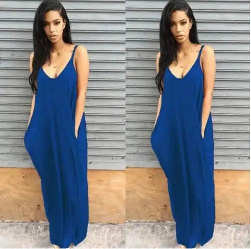 Women Summer Dress 2019 Casual Long Dresses Plus Size-Blue-31