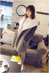 LOVEMI - Lovemi - Wool stitching hooded lamb cashmere coat