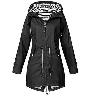 Hooded Waterproof Women's Jacket with Zip Pockets-Black-3