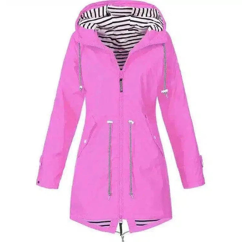 Hooded Waterproof Women's Jacket with Zip Pockets-Pink-4