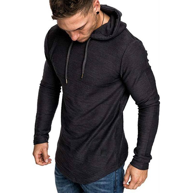 Men Hoodie Sweatshirt Casual Long Sleeve Slim Tops Gym-Black-7