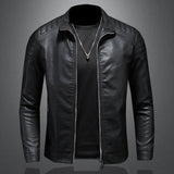 5XL Blue Leather Motorcycle Jacket for Men-Black-2