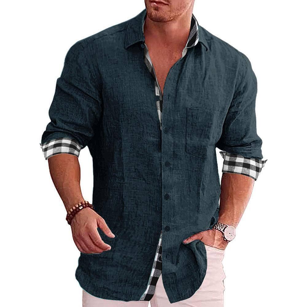 Men's Shirt Long Sleeve Casual-Dark Green-4